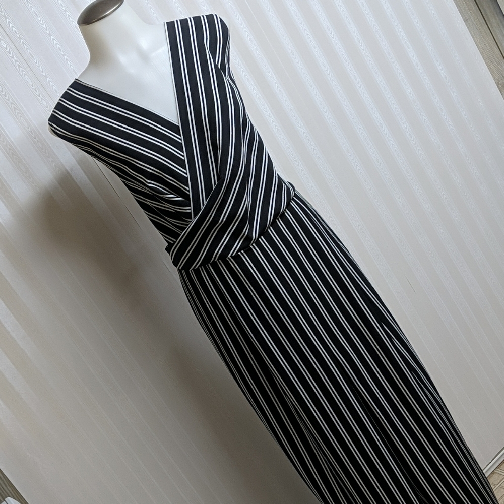 Madison Curvy Plus Sleeveless Long Jumpsuit B&W 1X